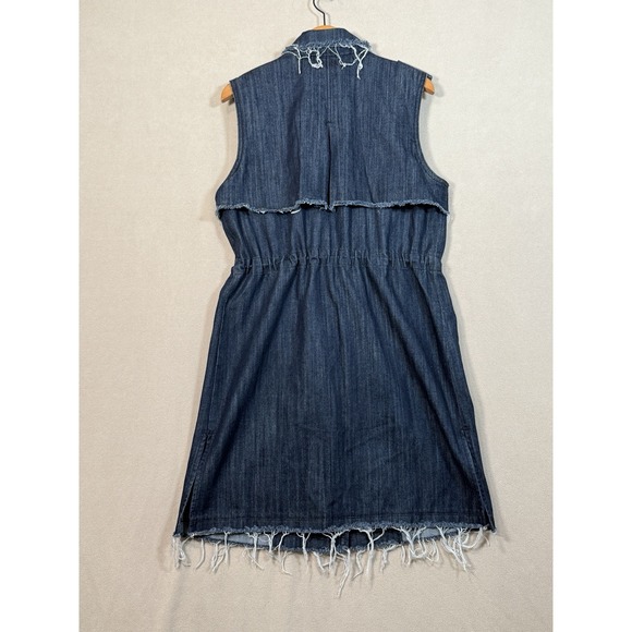 Whimsigoth Raw Edge Indie Sleaze Denim Dress Women L Butt Dwn Drawstring Waist - Picture 3 of 5